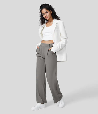 Shapiva™ High Waisted Side Pocket Straight Leg Work Pants