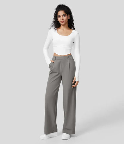 Shapiva™ High Waisted Side Pocket Straight Leg Work Pants