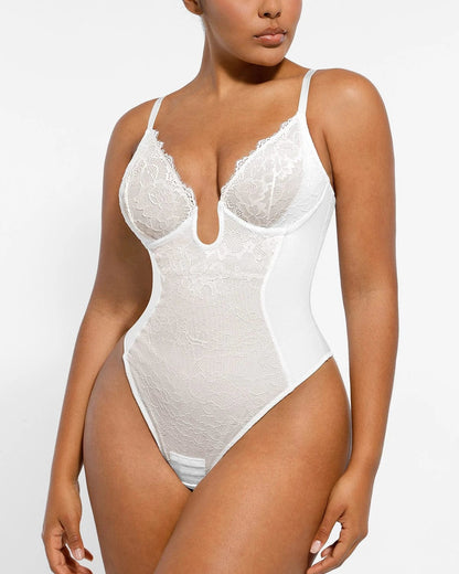 Lace Glamour Supportive Plunge Thong Bodysuit