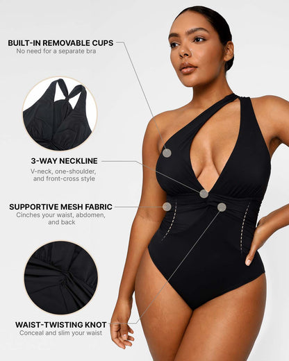 Smart Sculpt Ruched Twist-Front Shaping Swimsuit